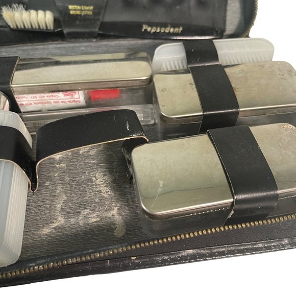 Vintage Mens Travel Toiletry Set Incomplete Case Faux Leather - Picture 5 of 12